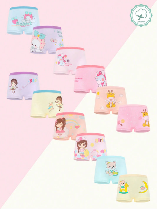 Young Girl 12 Pcs Young Girl Cute Cartoon Underwear Soft Cotton Baby Panties