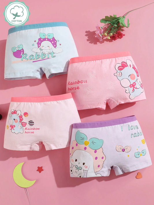 Young Girl 4pcs/Pack Soft, Comfortable And Cute Pattern Briefs