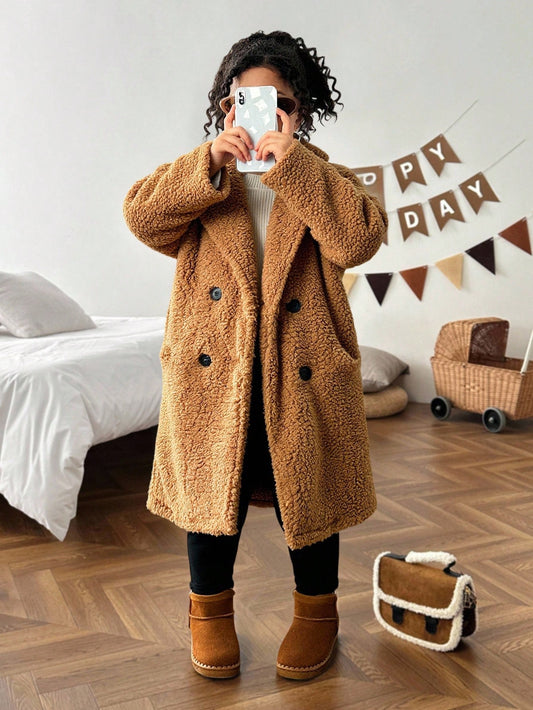 Young Girl Casual Versatile Turndown Collar Thermal Lined Thick Long Sleeve Cardigan Fall Winter