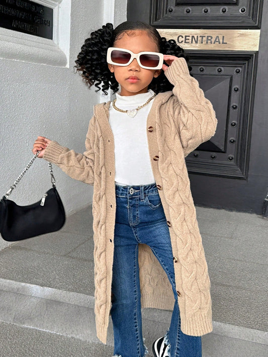 Young Girl Hooded Loose Casual Long Cardigan Sweater,In Fall/Winter