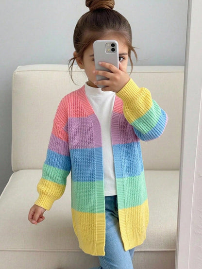Young Girl Young Girl Colorblock Fashion Versatile Daily Casual Autumn Cardigan