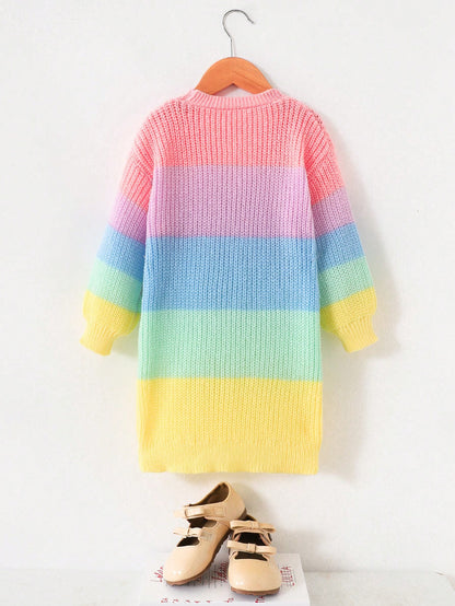 Young Girl Young Girl Colorblock Fashion Versatile Daily Casual Autumn Cardigan