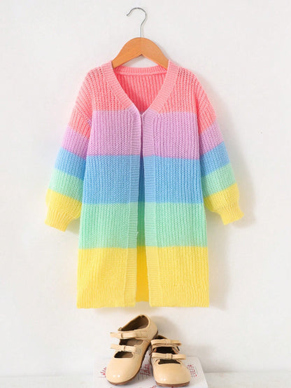 Young Girl Young Girl Colorblock Fashion Versatile Daily Casual Autumn Cardigan