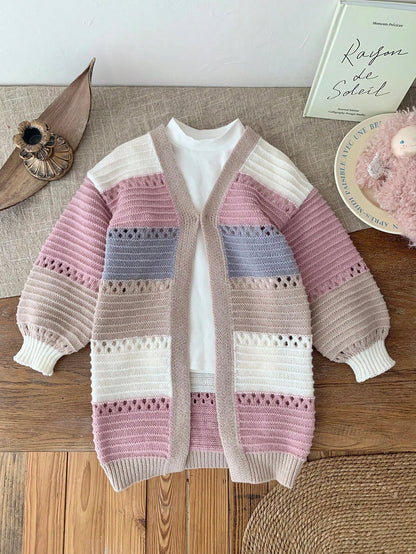 Young Girl Young Girl Colorblock Fashion Versatile Daily Casual Autumn Cardigan