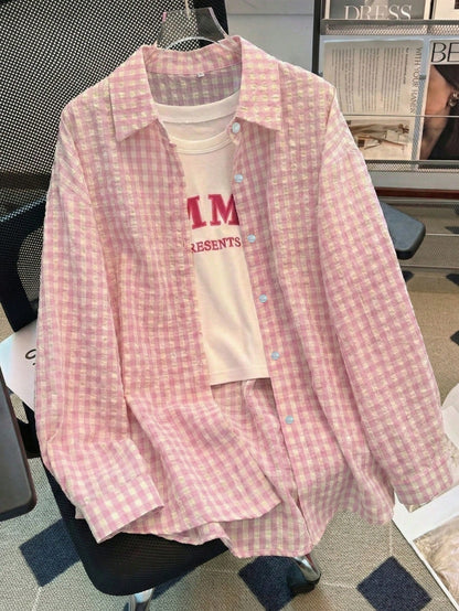 YUXIN Women's Loose Plaid Shirt, Turn-Down Collar Button Front, Single Pocket, Multiple Colors Available, Suitable For Commuting And Casual Wear, All Season, Spring Style