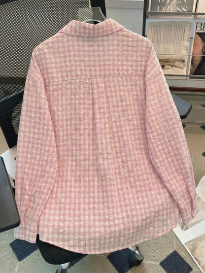 YUXIN Women's Loose Plaid Shirt, Turn-Down Collar Button Front, Single Pocket, Multiple Colors Available, Suitable For Commuting And Casual Wear, All Season, Spring Style