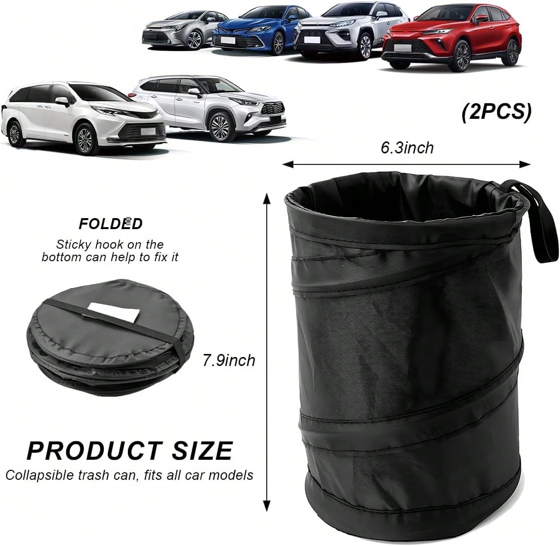 ZNDAW 2 PCS Car Trash Can, Waterproof Portable Collapsible Pop-Up Garbage Bin With Elastic Band, Automotive Mini Portable Hanging Rubbish Bin Trash Bag For Camping Traveling