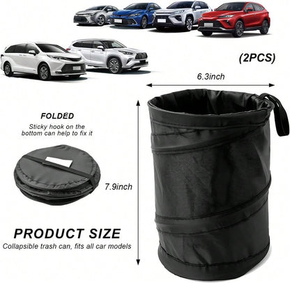 ZNDAW 2 PCS Car Trash Can, Waterproof Portable Collapsible Pop-Up Garbage Bin With Elastic Band, Automotive Mini Portable Hanging Rubbish Bin Trash Bag For Camping Traveling