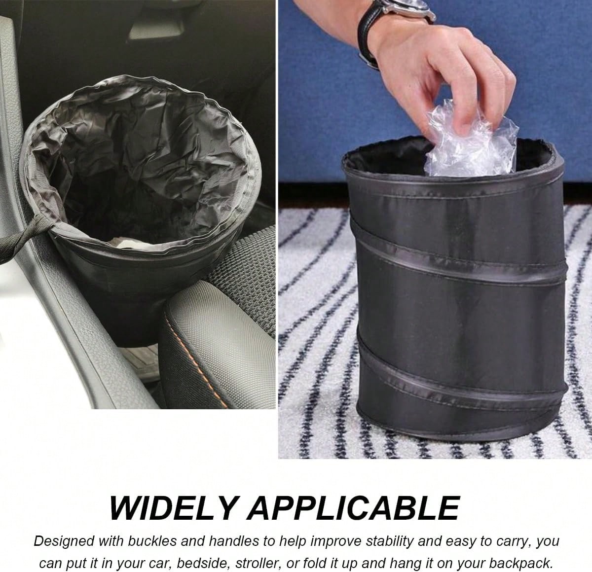ZNDAW 2 PCS Car Trash Can, Waterproof Portable Collapsible Pop-Up Garbage Bin With Elastic Band, Automotive Mini Portable Hanging Rubbish Bin Trash Bag For Camping Traveling